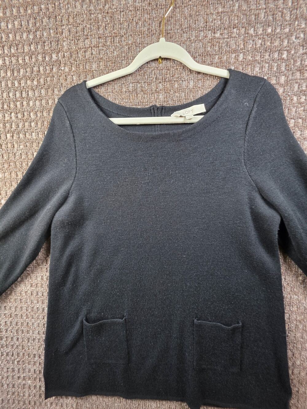 Women's Ann Taylor Loft Classic Black Knit Sweater w/ Front Patch Pockets Size L